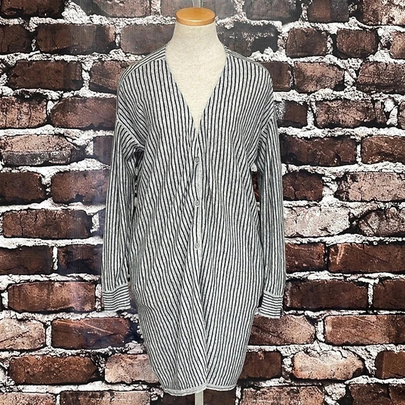 C.T. Plage Linen Shirt Dress Tunic Knit Stripes Gray Size 36 US 4 - Picture 9 of 12